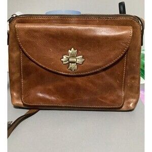 Vintage Brown Leather Crossbody Bag with Gold Accent Patricia‎ Nash Salina